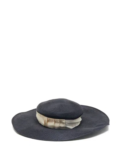 Pre-owned Borsalino Vintage Straw Wide-brim Hat In Blue