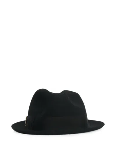 Pre-owned Borsalino Vintage X Elie Trilby Ribbon Detail Hat In Black