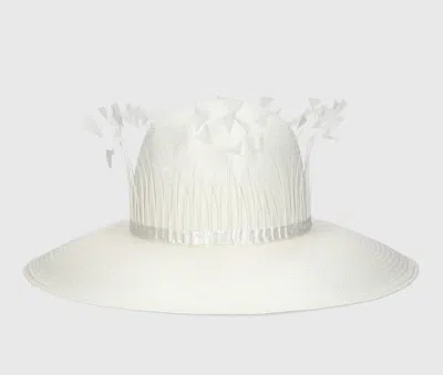Borsalino Violet Fine Embellished Straw Panama Hat In White