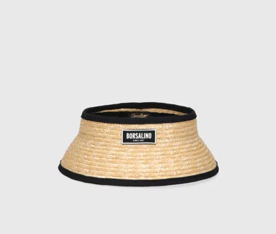 Borsalino Virgilio Visor In Braided Straw In Natural, Black Hat Band