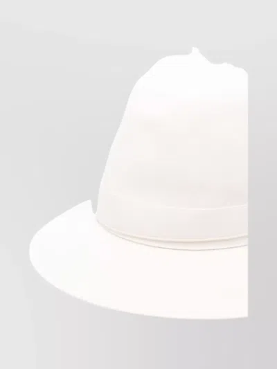 Borsalino Wide Brim Hat Featuring Ribbon Detail In White