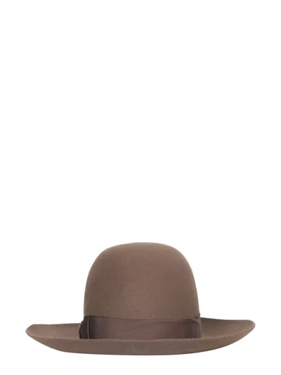 Borsalino Wide Brim Leather Hat In Brown