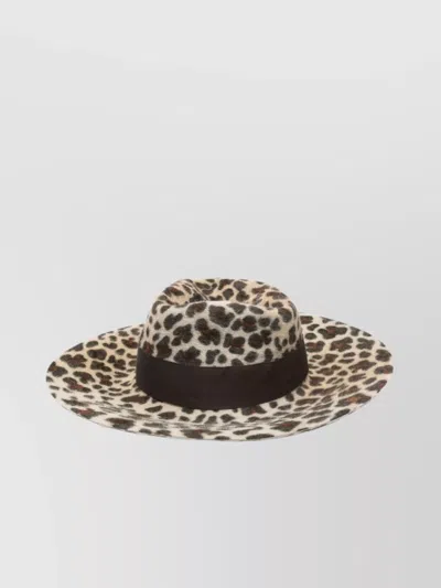 Borsalino Wide Brim Leopard Print Hat Ribbon Band