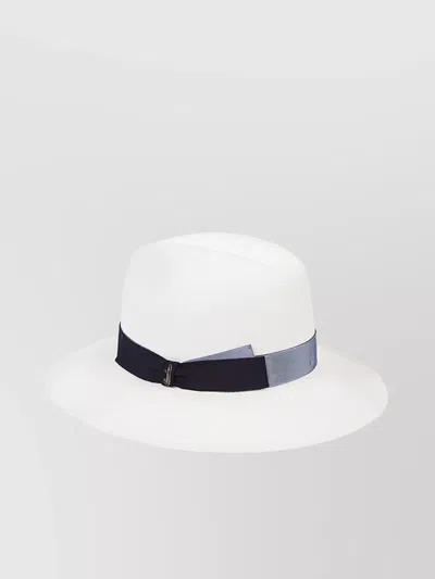 Borsalino Wide Brim Straw Hat With Contrasting Band In White