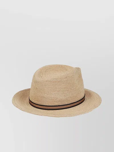 Borsalino Wide Brim Straw Hat With Double-colored Strap In Neutral