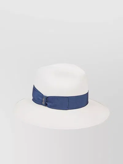 Borsalino Wide Brim Straw Hat With Grosgrain Ribbon In Blue