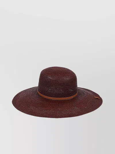 Borsalino Wide Brim Straw Hat With Leather Cord In Red