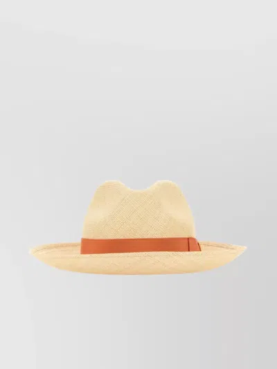 Borsalino Wide Brim Straw Hat With Ribbon Band In Neutral
