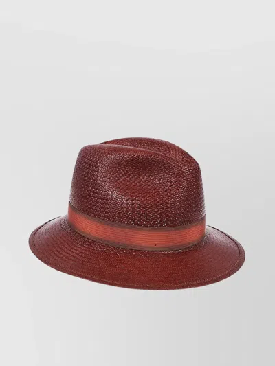 Borsalino Wide Brim Straw Hat With Textured Finish In Brown
