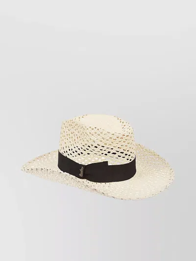 Borsalino Wide Brim Straw Hat With Woven Texture In Beige