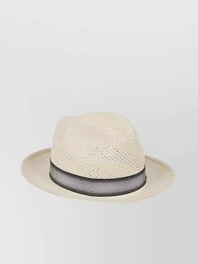 Borsalino Wide Brim Straw Panama Hat With Grid Pattern
