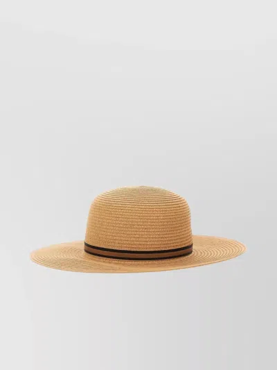 Borsalino Wide Brim Textile Paper Hat In Gold