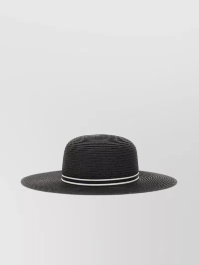 Borsalino Wide Brim Woven Textile Paper Hat In Black