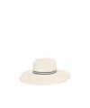 Borsalino Ribbon Detail Wide Brim Woven Texture Hat In White