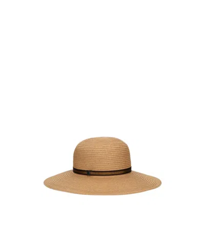 Borsalino Wide-brim Ribbon Trim Hat In Gold, Brown/green Hat Band