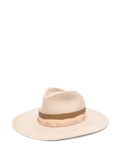 Borsalino Barbara Straw Hat Wide Brim Ribbon In Neutral