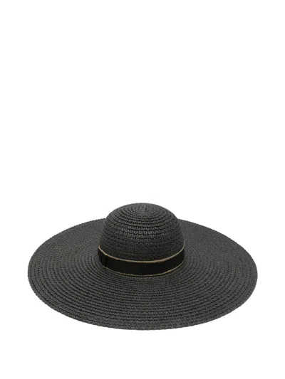 Borsalino Marlene Straw Hat Ribbon Detail Wide Brim In Black