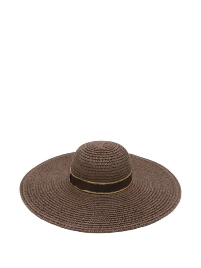 Borsalino Marlene Straw Hat Wide Brim Ribbon In Brown