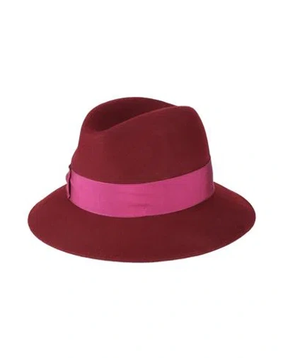 Borsalino Woman Hat Burgundy Size 7 Wool In Red