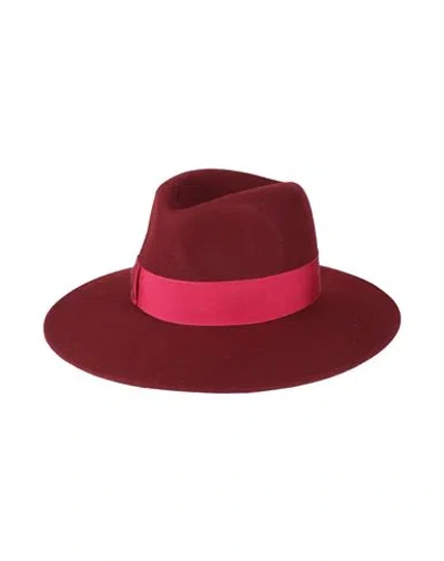 Borsalino Woman Hat Burgundy Size 7 Wool In Red