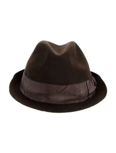 Pre-owned Borsalino Wool-blend Grosgrain Bow Trim Accent Fedora Hat In Brown