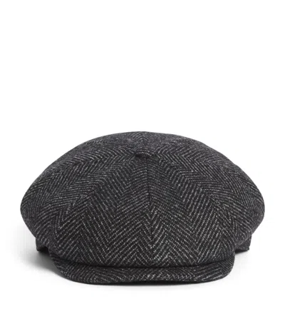 Borsalino Wool-blend Herringbone Baker Boy Hat In Gray
