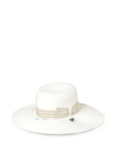 Borsalino Woven Bow-detail Hat In White
