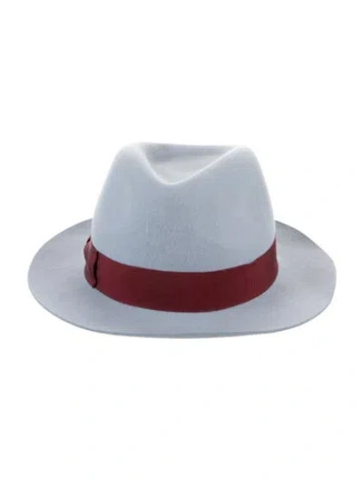 Pre-owned Borsalino Woven Fedora Hat In Blue