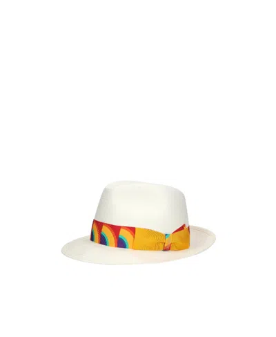 Borsalino Woven Grosgrain-trim Hat In White