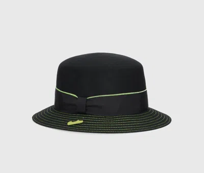 Borsalino Zoe Wool Felt With Grosgrain And Velvet Trim Hat Band In Black_black_and_lime_hat_band