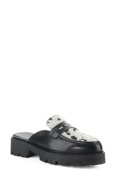 Bos. & Co. Brill Leather Loafer Mule In Black/white