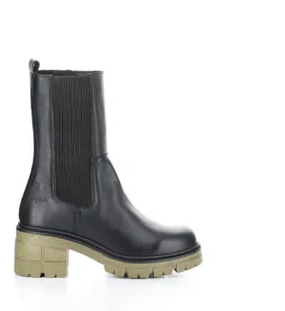 Pre-owned Bos. & Co. By Fly London Women's Brunas Black/khaki Zip-up Round Toe Boots In Black/khaki (feel/elastic)