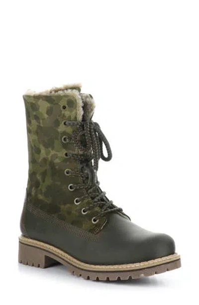 Bos. & Co. Hanz Waterpoof Faux Fur Wool Lined Combat Boot In Olive Saddle/camo Suede