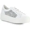 Bos. & Co. Lona Glitter Platform Sneaker In White/ Plata