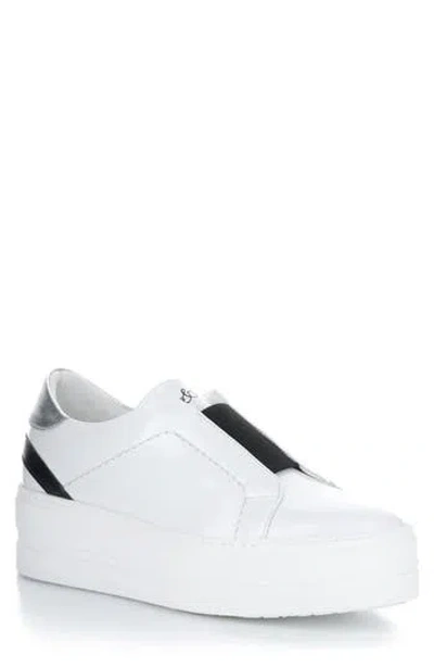 Bos. & Co. Mona Platform Slip-on Sneaker In White/black/silver Patent