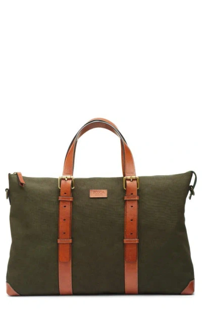 Bosca Arno Slim Recycled Nylon & Leather Tote In Olive Drab