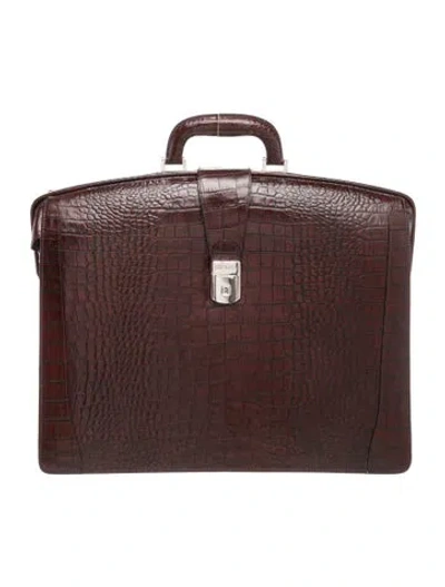 Pre-owned Bosca Crocodile Briefcase Vintage In Brown