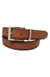 Bosca Reversible Pindot Leather Belt In Tan/ Black