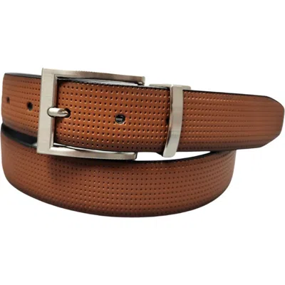 Bosca Reversible Pindot Leather Belt In Tan/black