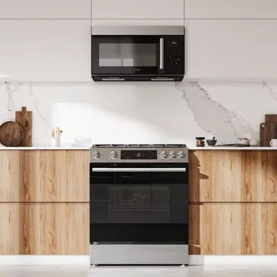 Bosch 100 Series 30" Gas Range With Over The Range Microwave In Neutral