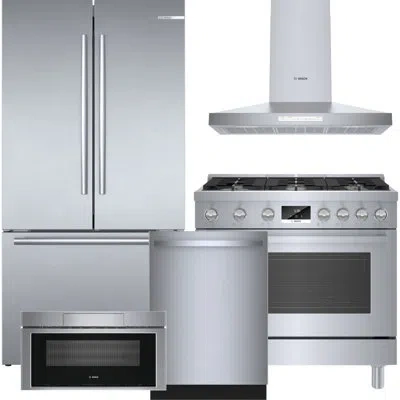 Bosch Industrial Series Kitchen Package With 36" Gas Range In Silver