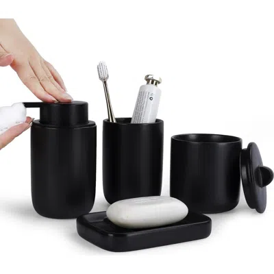 Bosilunlife Matte Black 4-piece Bathroom Set Sustainable Ceramic Foam