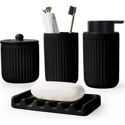Bosilunlife Pockmark 4-piece Foaming Bathroom Set Sustainable Ceramic In Black