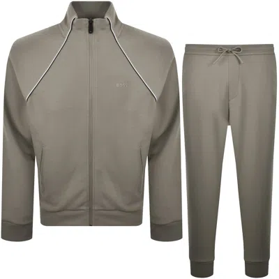 Boss Athleisure Boss Contrast Piping Tracksuit Set Green In Gray