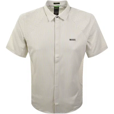 Boss Athleisure Boss Excurse Short Sleeve Striped Shirt Beige In White