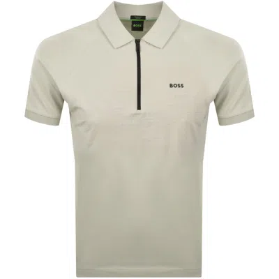 Boss Athleisure Boss Globe Pattern Polo T Shirt Beige In Green