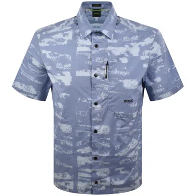 Boss Athleisure Boss Globe Print Short Sleeved Shirt Light Blue In Black