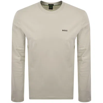 Boss Athleisure Boss Long Sleeved Stretch T Shirt Light Beige In Gray