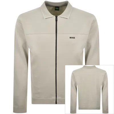 Boss Athleisure Boss Network Full Zip Knit Jumper Beige In Gray