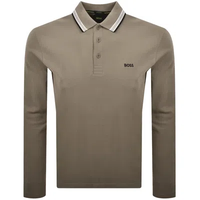 Boss Athleisure Boss Plisy Long Sleeve Polo T Shirt Brown